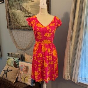 Cupshe Pink and Orange Floral Flutter Sleeve Dress